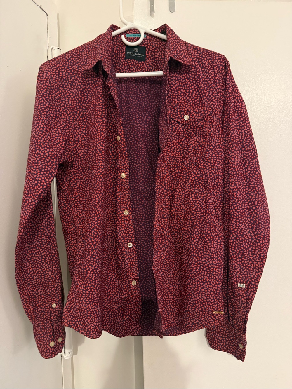 Scotch & Soda Men's Red Micro-Pattern Button-Up Shirt